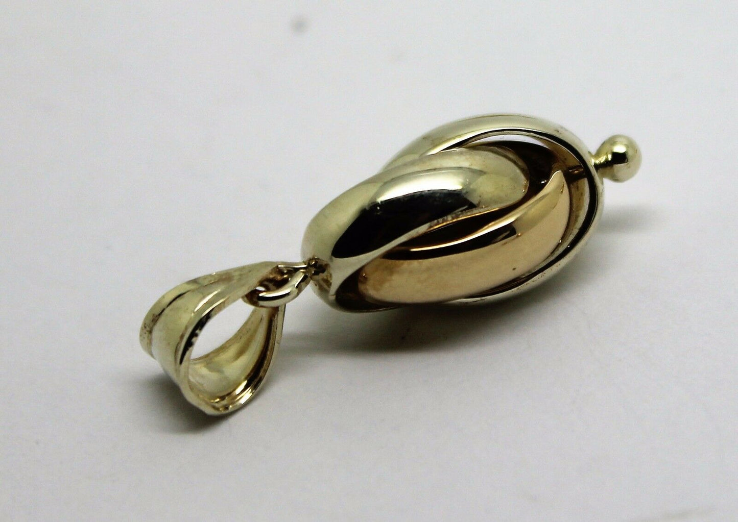 Genuine 9ct Yellow & White Gold Oval Triple Belcher Ball Pendant