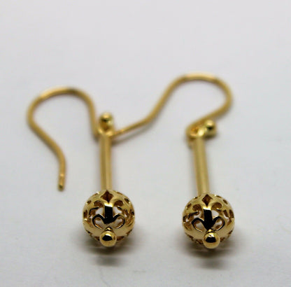 Genuine 9ct Yellow, Rose or White Gold 8mm Filigree Ball Hook Earrings