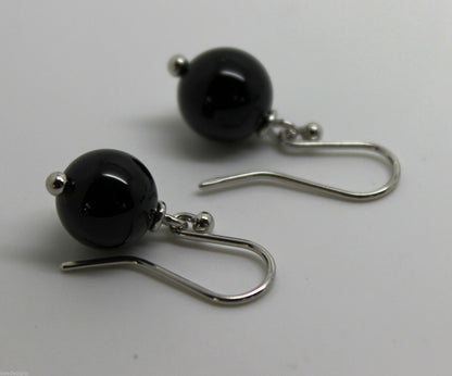 Genuine 9ct White Gold 10mm Black Onyx Round Ball Earrings