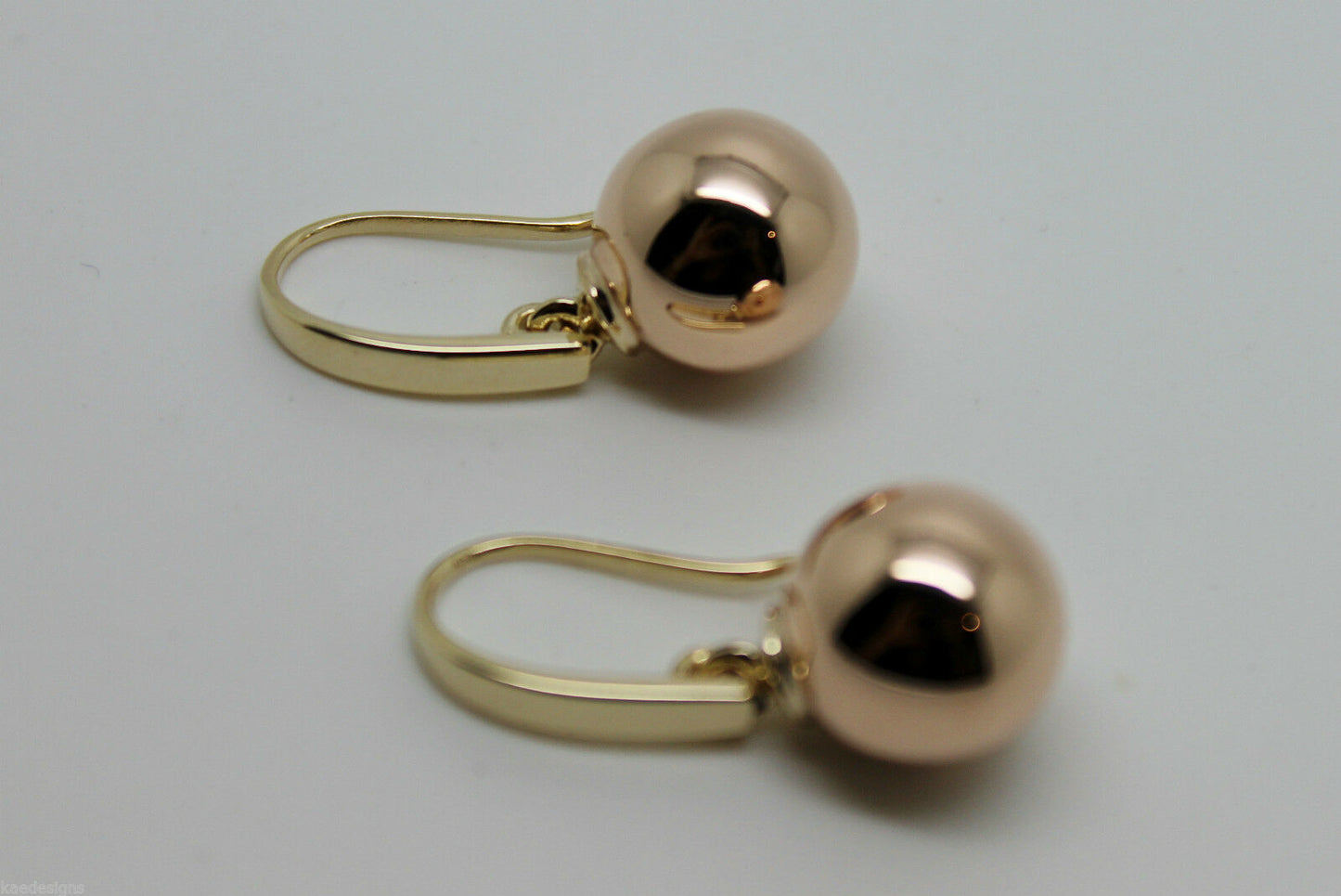 Kaedesigns Genuine New 9ct 9kt Yellow & Rose Gold 12mm Hook Drop Ball Earrings