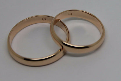 Genuine Custom Made His & Hers Solid 4mm 9ct 9K Rose Gold Wedding Bands Couple Rings