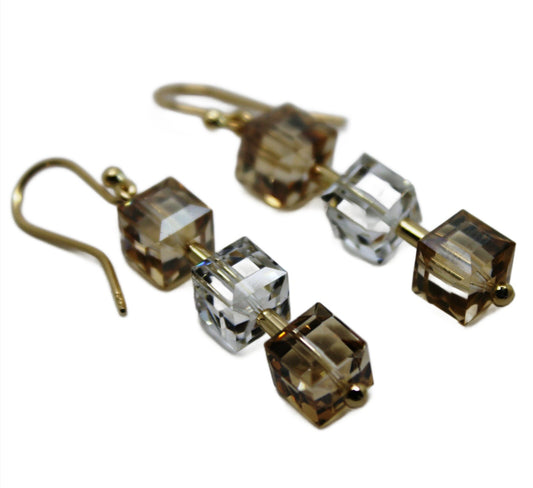 Kaedesigns, Genuine 9ct 9k Yellow Gold 8mm Crystal Earrings