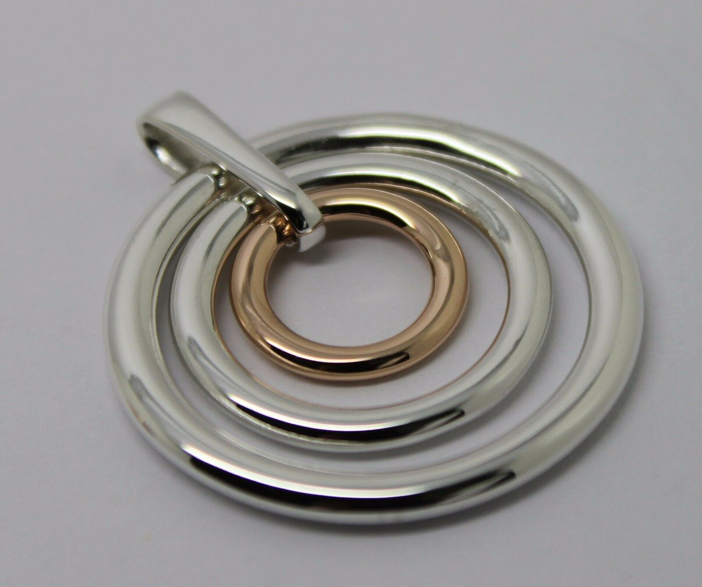 Genuine Sterling Silver 925 & 9ct Rose Gold 375 3 Circles Pendant