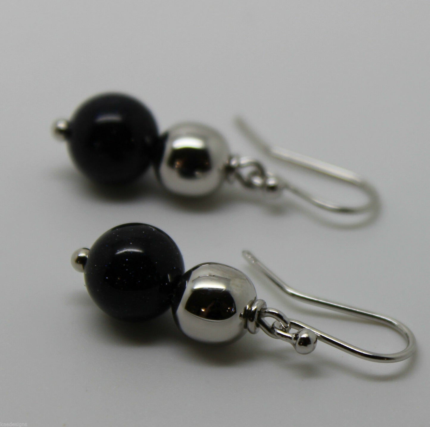 10mm Round Onyx + 9ct White Gold 8mm White Gold Ball Earrings