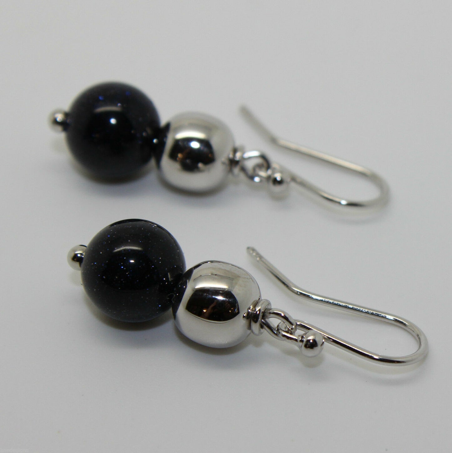 10mm Round Onyx + 9ct White Gold 8mm White Gold Ball Earrings