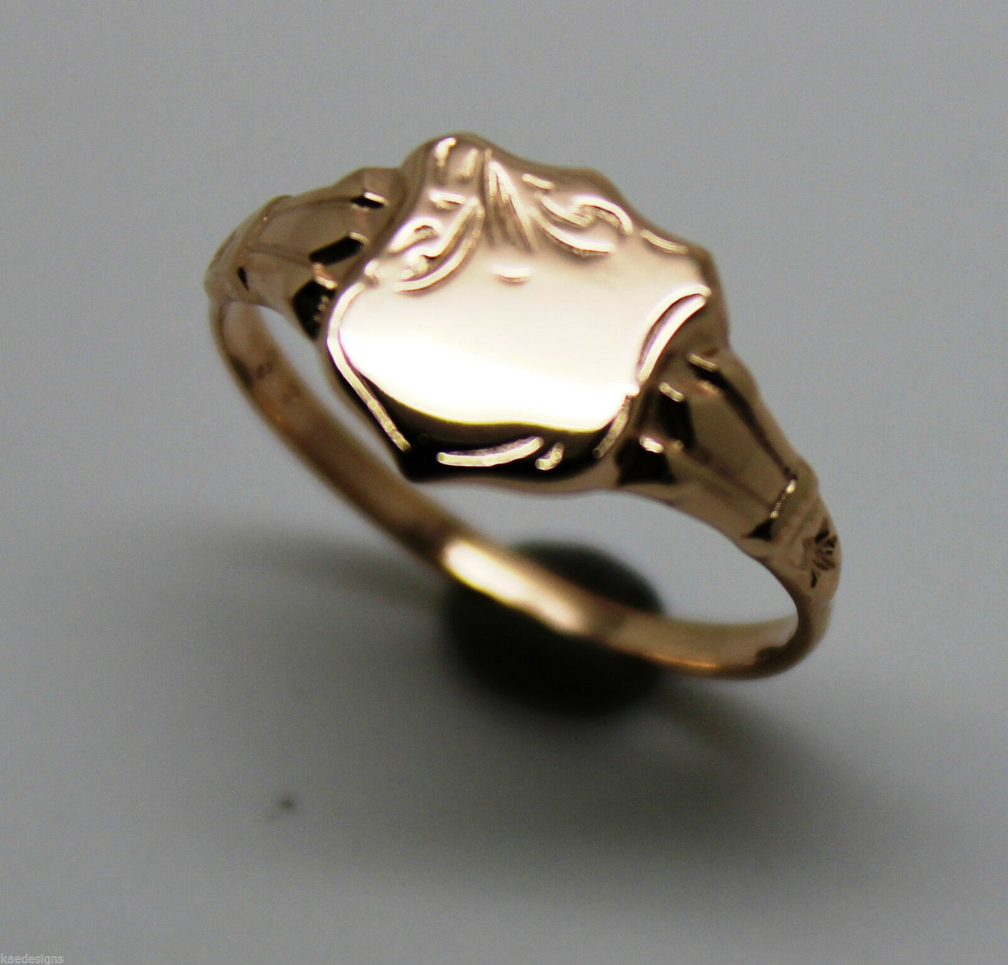 Size K, Kaedesigns New Childs Solid 9ct 9k Yellow, Rose or White Gold Shield Signet Ring