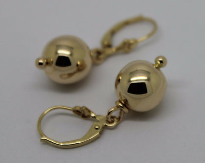 Genuine 9ct 9k Yellow, Rose or White Gold Continental Hooks 10mm Ball Plain Earrings