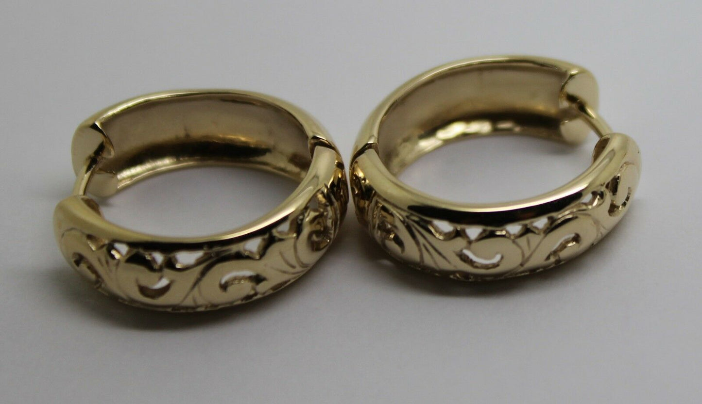 Kaedesigns New Genuine 9ct Solid Yellow, Rose or White Gold Hoop Filigree Huggies Earrings