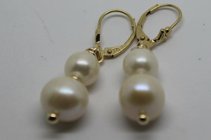 New 9ct 9k Yellow Gold 6mm & 8mm White Pearl Continental Clip Earrings