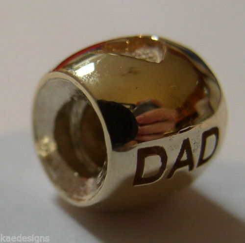 Kaedesigns,Genuine 9ct Yellow Or Rose Or White Gold Or Silver Dad Bead Charm