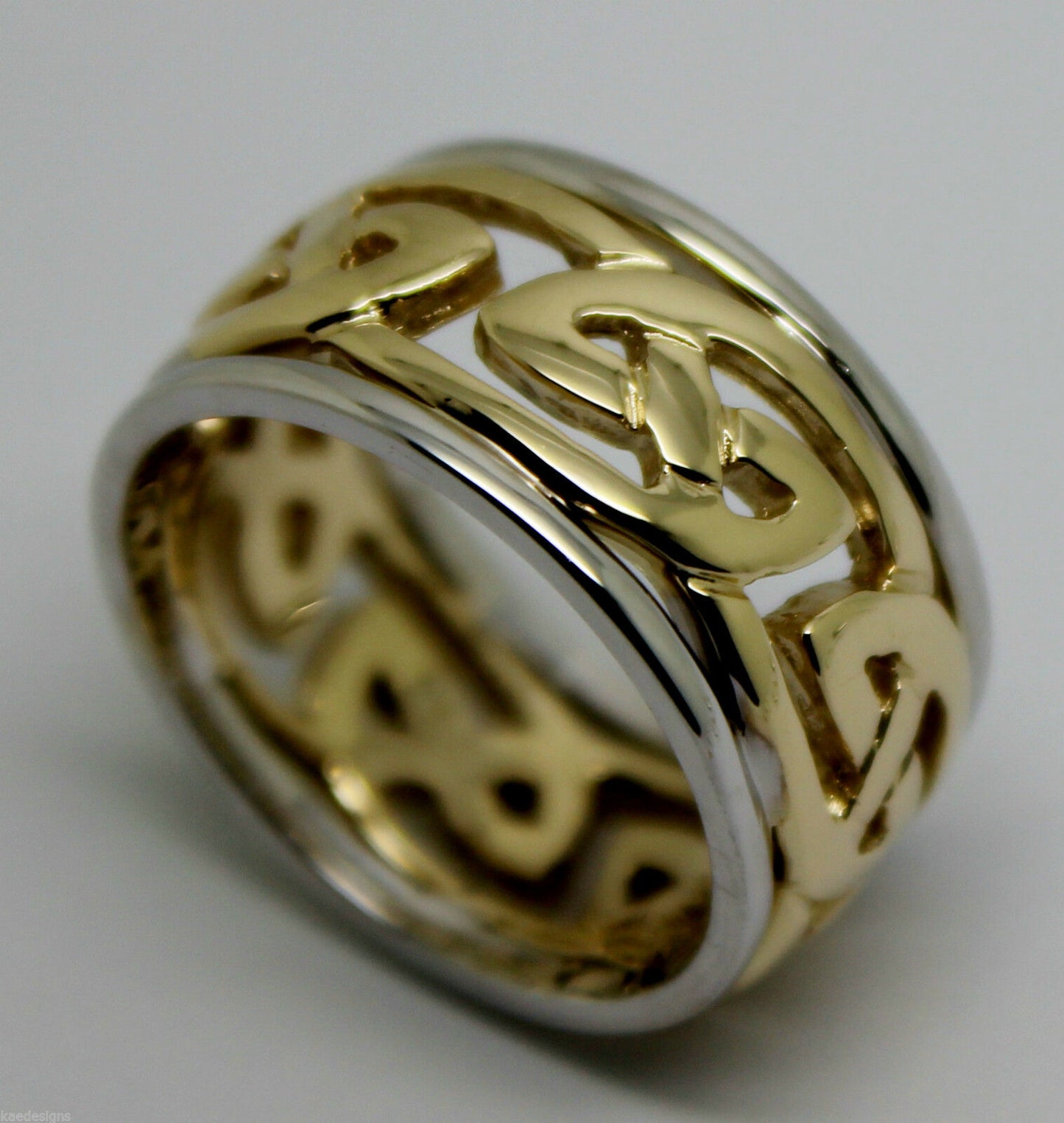 Size T 1/2 Genuine Heavy Solid  9ct Yellow & White Gold 12mm Large Celtic Ring