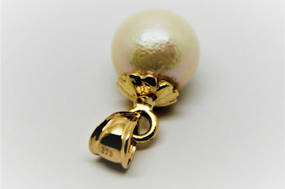 9ct 9k  Solid Yellow Gold 14mm White Freshwater Pearl Ball Pendant