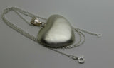Genuine Sterling Silver Chain Necklace & Large Brushed Heart Pendant