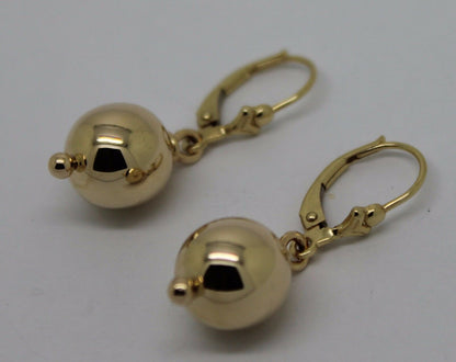 Genuine 9ct 9k Yellow, Rose or White Gold Continental Hooks 10mm Ball Plain Earrings