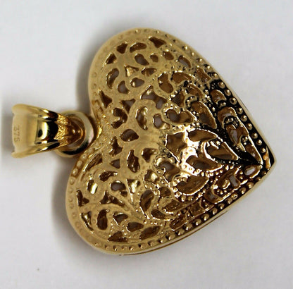 Kaedesigns New Genuine Heavy 9ct Yellow, Rose or White Gold Medium to Large Filigree Heart Pendant