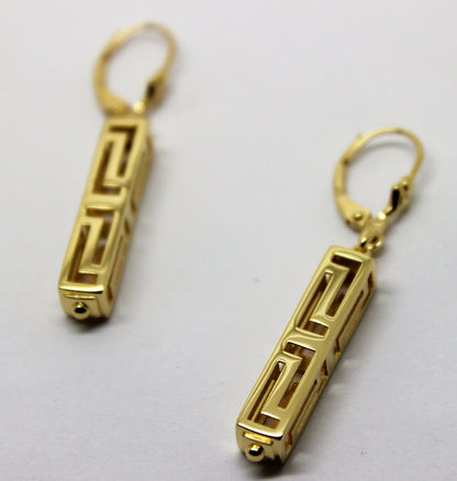 Kaedesigns, Genuine 18ct 750 Yellow, Rose or White Gold Greek Key Continental Hook Earrings