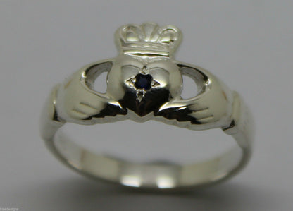 Size M Genuine New Sterling Silver Australian Sapphire Claddagh Ring