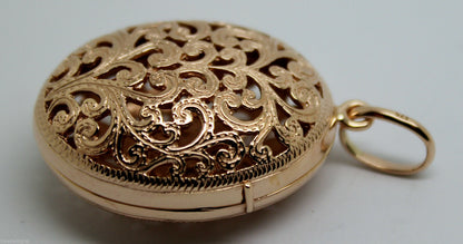 Kaedesigns, New Genuine Heavy 9kt 9ct Rose Gold Filigree Oval Pendant Locket