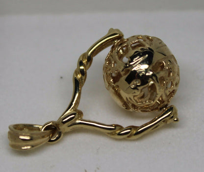 Genuine 9ct 9kt Yellow, Rose Or White Gold 12mm Filigree Ball Spinner Pendant