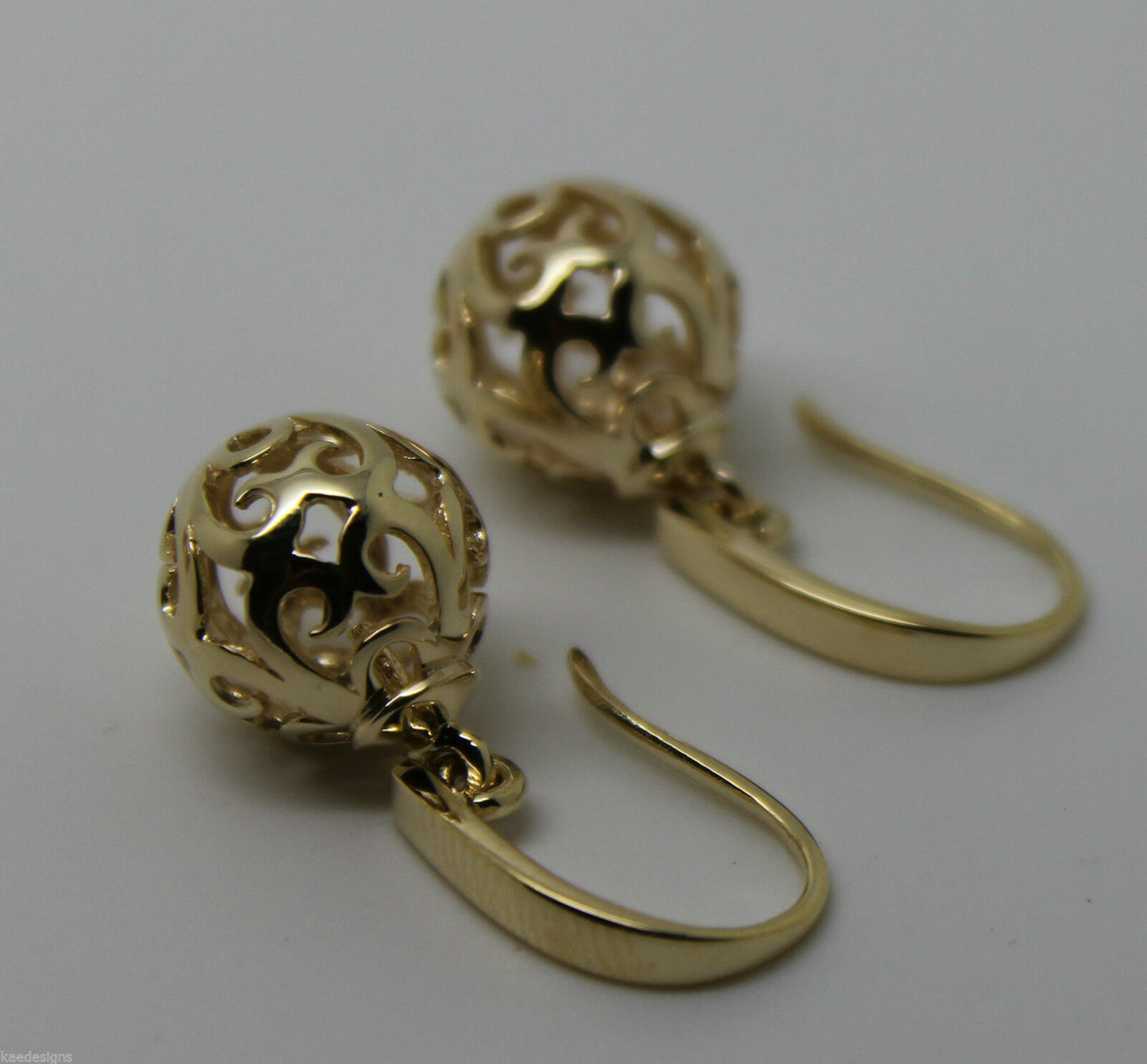 Genuine 9ct Yellow, Rose or White Gold Large Heavy 12mm Euro Ball Drop Hook Filigree Earrings