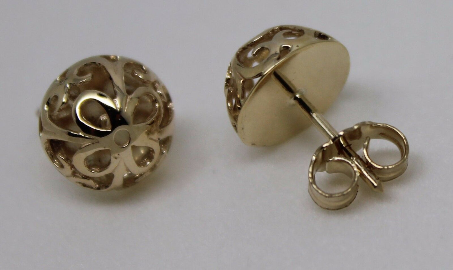 Genuine 9ct Yellow, Rose Or White Gold Half Ball 10mm Stud Flower Earrings