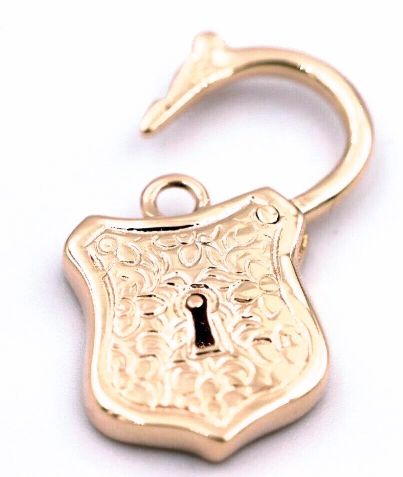 Genuine New 9k 9ct 15mm x 24mm Yellow, Rose and White Gold Filigree Heart Pendant / Padlock