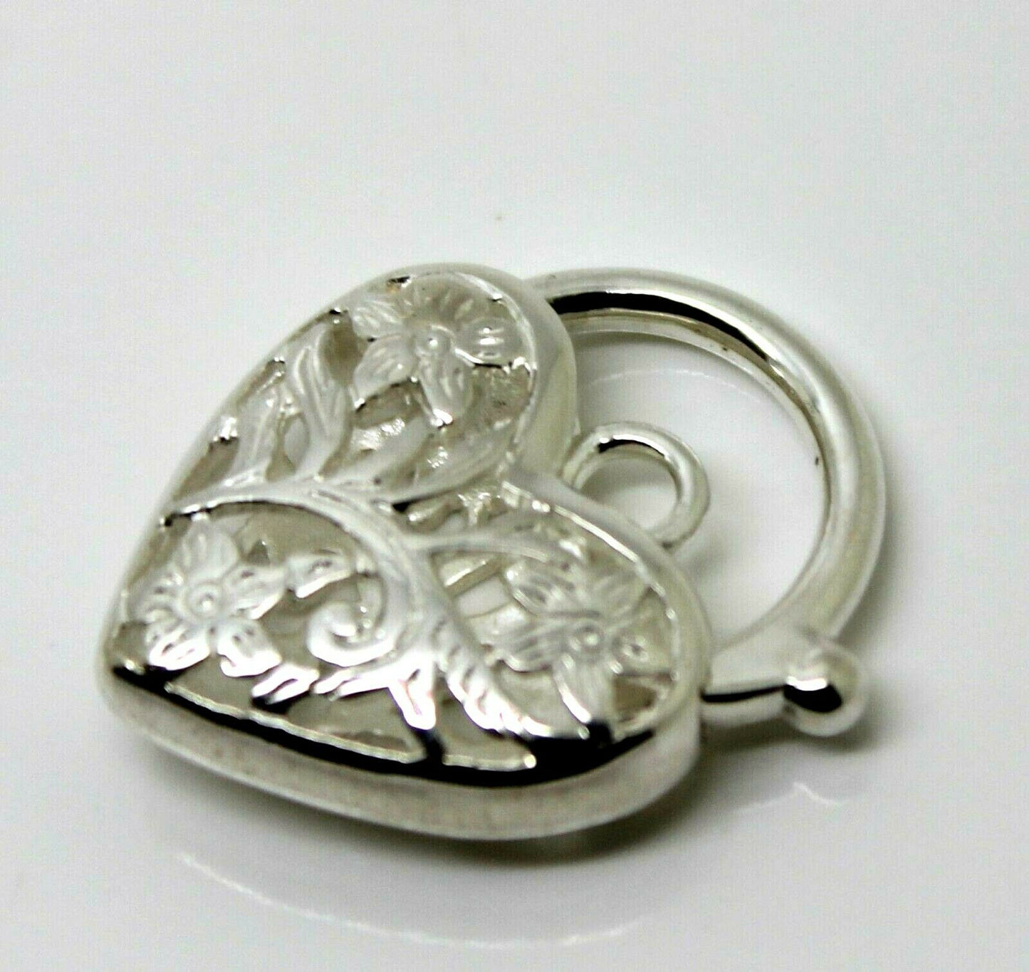 Large Sterling Silver 925 Filigree Heart Padlock Pendant 18mm