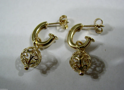 Kaedesigns, New Genuine 9ct Yellow, Rose or White Gold 10mm  Filigree Ball Hook Earrings