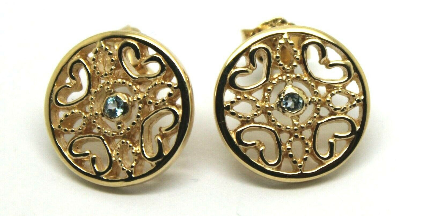 Genuine 9ct Yellow, Rose or White Gold Topaz Heart Filigree Stud Earrings