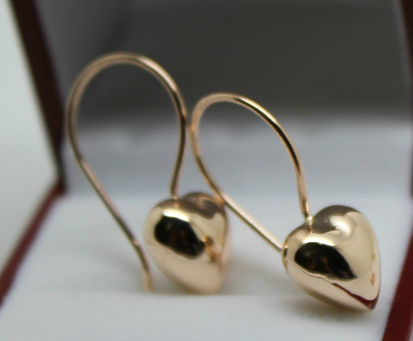 Kaedesigns New 9ct 9k Yellow, Rose or White Gold Dangle Puffed Heart Long Hooks Earrings