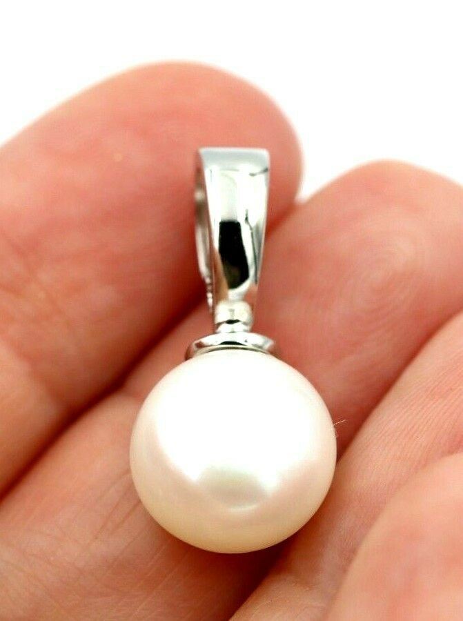 Genuine Sterling Silver Freshwater Cultured Button Pearl Pendant with Enhancer