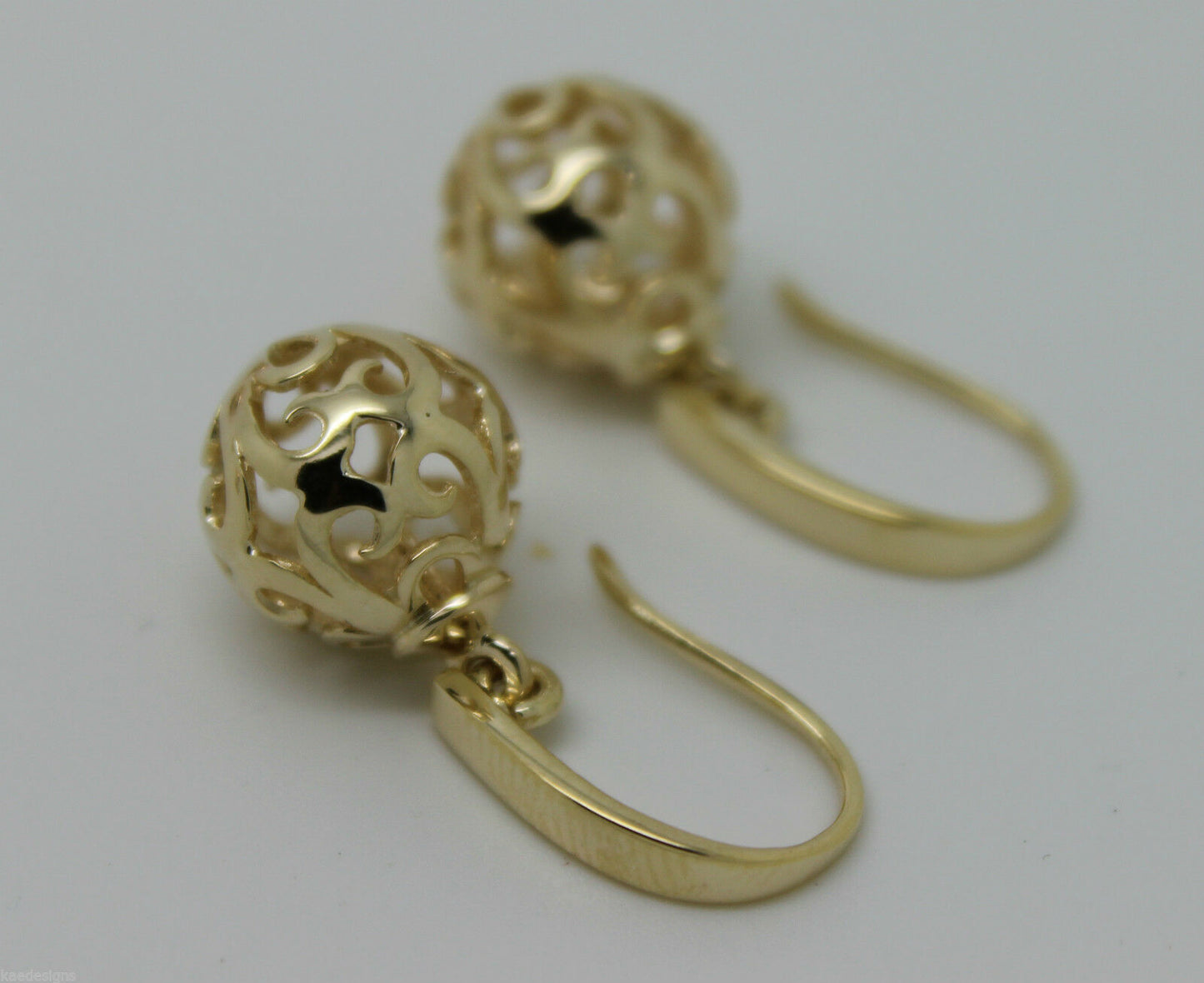 Genuine 9ct Yellow, Rose or White Gold Large Heavy 12mm Euro Ball Drop Hook Filigree Earrings