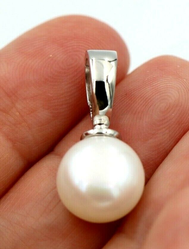 Genuine Sterling Silver Freshwater Cultured Button Pearl Pendant with Enhancer