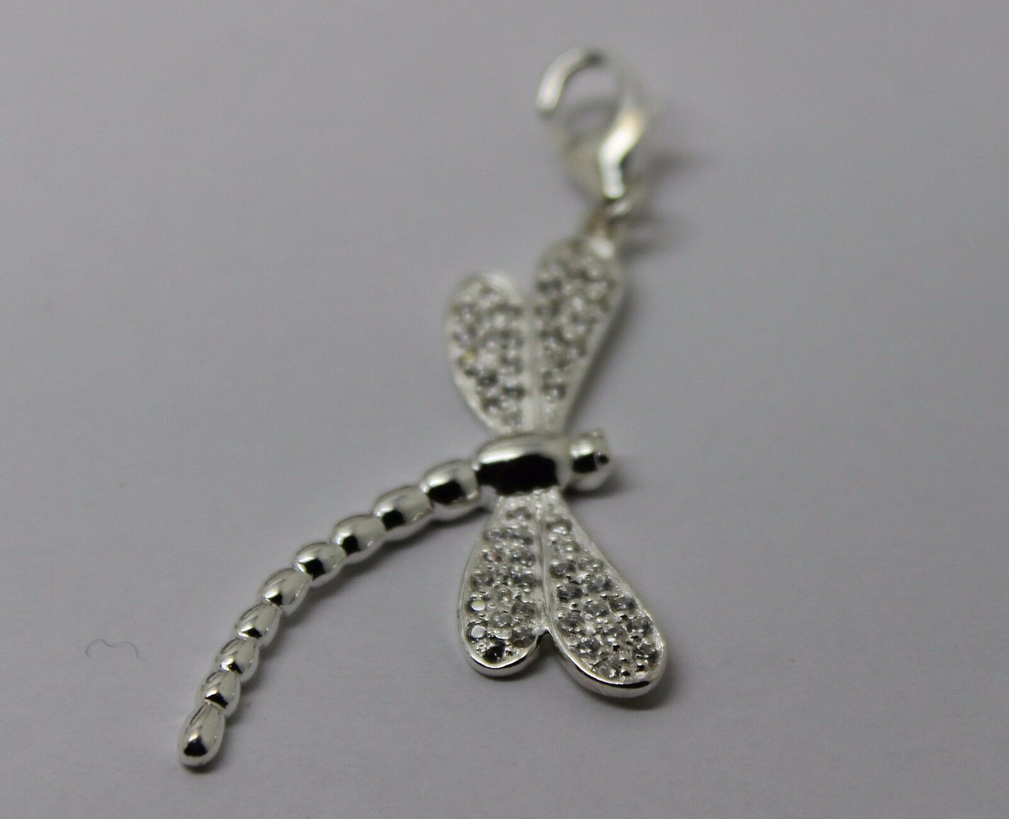 Sterling Silver 925 Dragonfly Cubic Zircon Pendant + Clasp