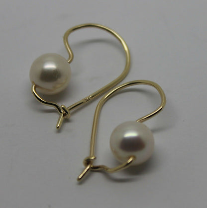 Genuine 9ct 9k Yellow, Rose or White Gold 8mm White Pearl Hook Earrings