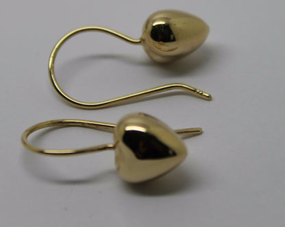 Genuine 9ct Solid Yellow, Rose and White Gold Large Hooks Dangle Puffed Heart Earrings