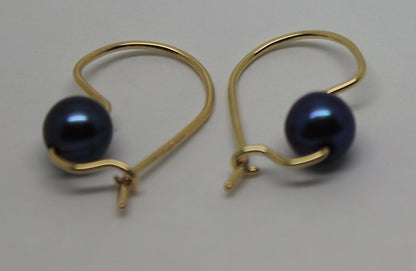 Kaedesigns New 9ct Yellow, Rose or White Gold 8mm Black Pearl Hook Earrings