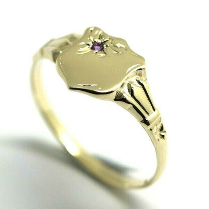 Genuine 9ct Small Yellow Gold Amethyst Shield Signet Ring - Choose your size