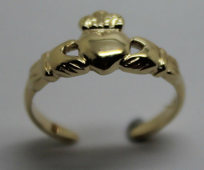 Genuine 9ct 9k Yellow, Rose or White Gold Irish Claddagh Toe Ring