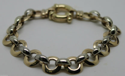 21cm Genuine 9ct 9kt Yellow And White Gold Solid Belcher And Circle Bracelet