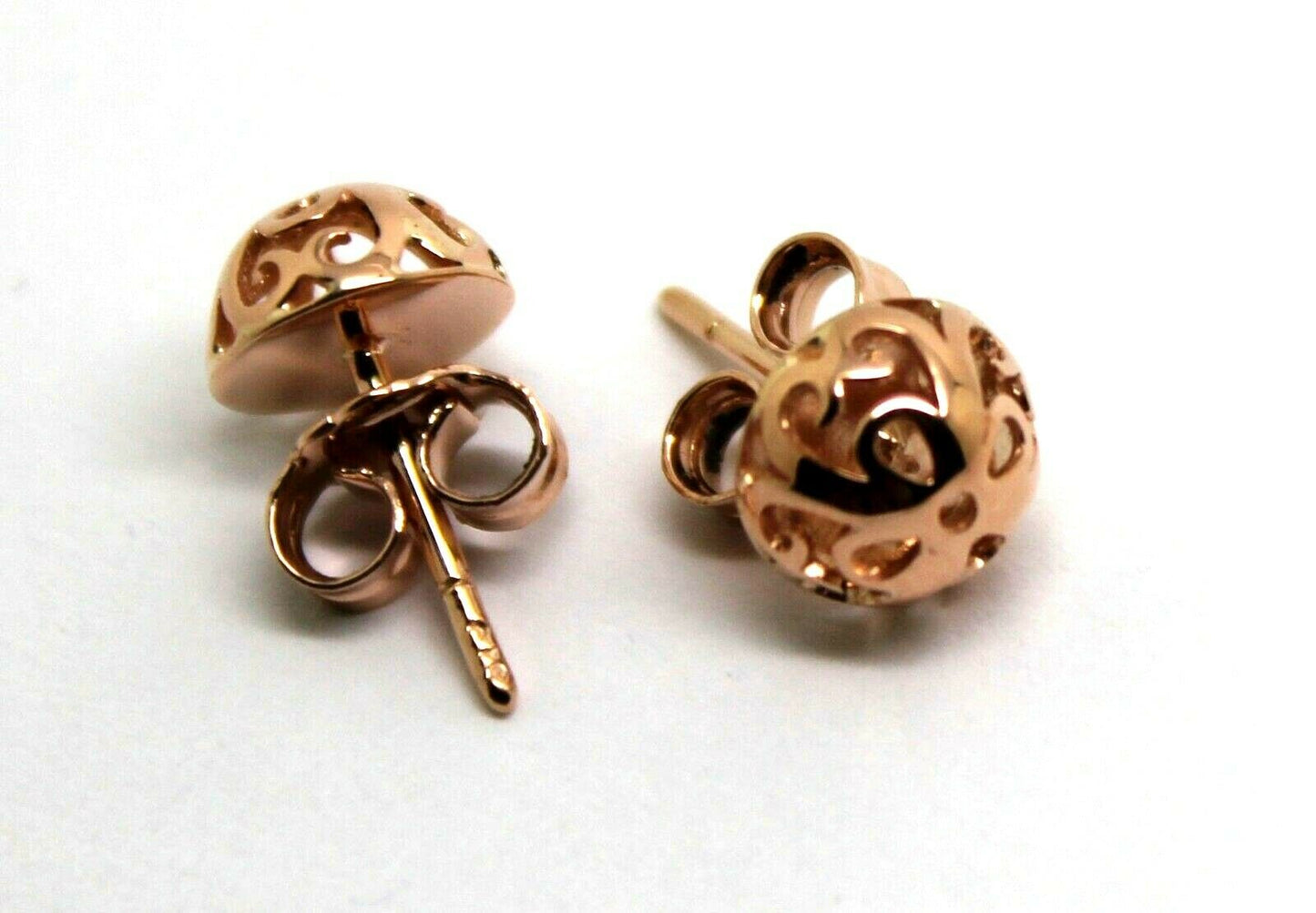 Genuine 9ct Yellow, Rose or White Gold 8mm Filigree Stud Half Ball Earring