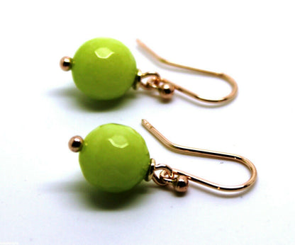 Genuine 9ct Rose Gold 10mm Agate Lime Faceted Ball Earrings