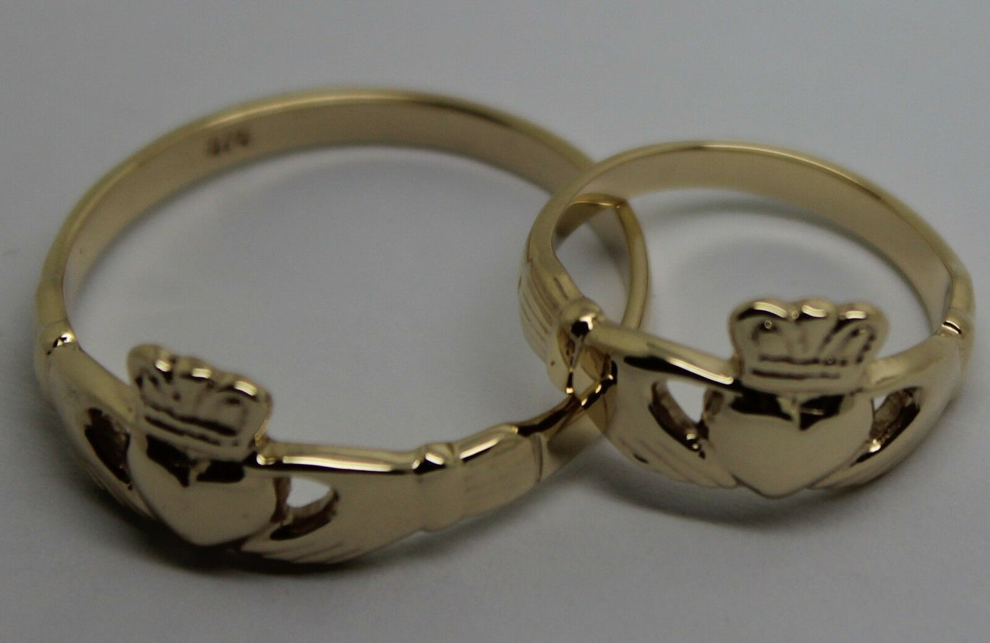 Genuine His & Hers Set Solid 9ct Yellow, Rose or White Gold Celtic Claddagh Wedding Bands Couple Rings