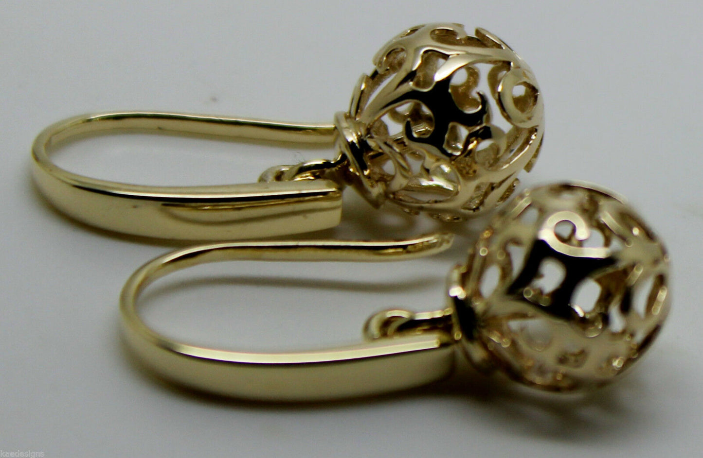 Kaedesigns New Genuine 9ct Yellow, Rose or White Gold 10mm Ball Drop Filigree Earrings