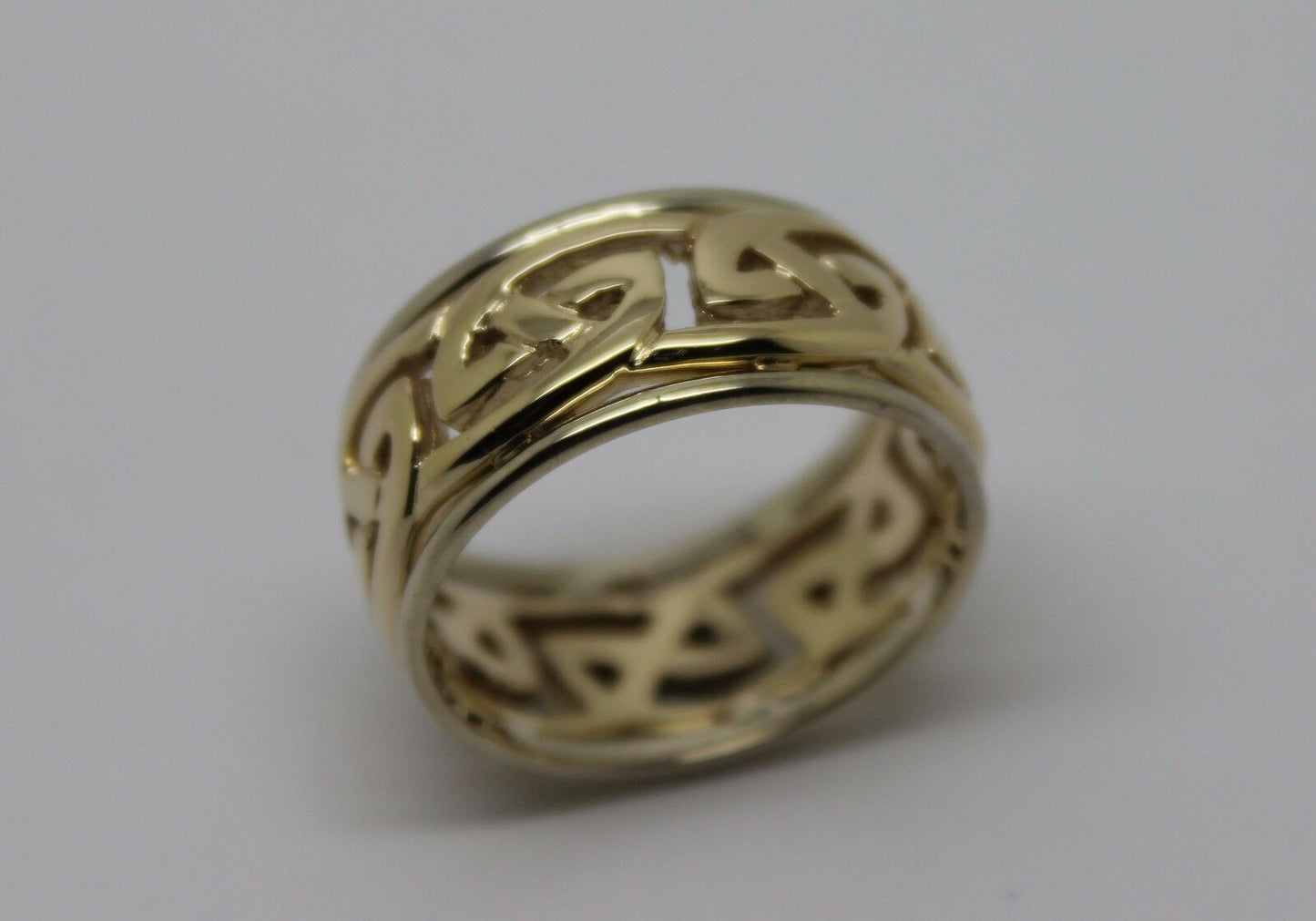 Size Z + 2 Genuine Heavy Solid 9ct Yellow & White Gold 12mm Large Celtic Ring