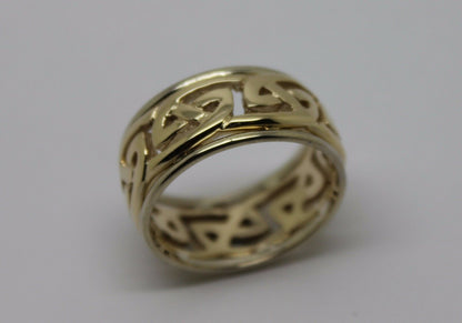 Size Z + 2 Genuine Heavy Solid 9ct Yellow & White Gold 12mm Large Celtic Ring