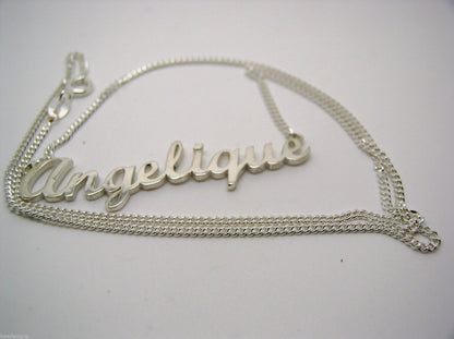 Genuine Sterling Silver Curb Link Or Belcher Chain + Large Name Plate Pendant