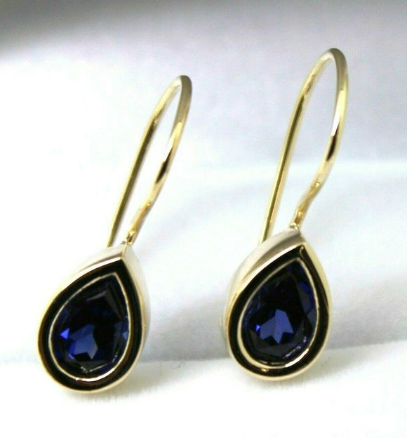 Genuine  9ct Yellow, Rose or White Gold Blue Stone Teardrop Earrings
