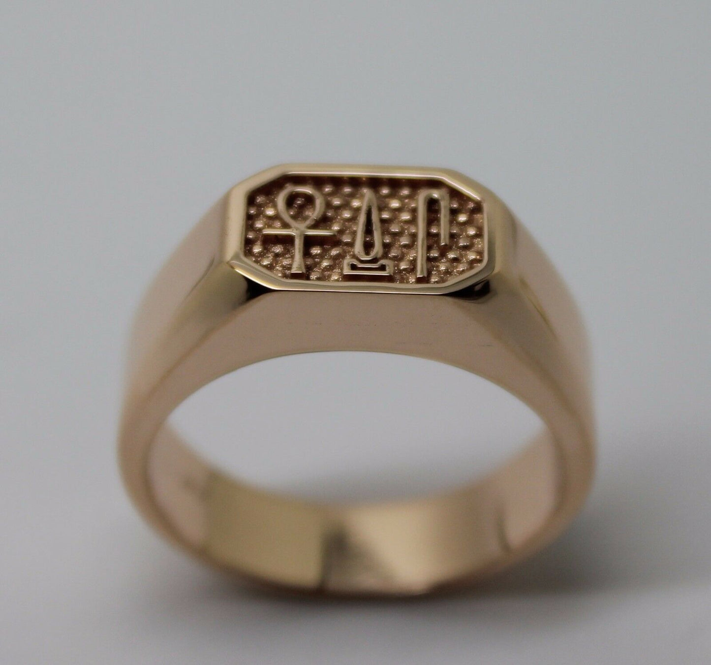 Size V - Genuine 9ct Rose Gold Signet Ring Egyptian Hieroglyphic symbols-Success,Happiness,Health