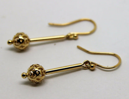 Genuine 9ct Yellow, Rose or White Gold 8mm Filigree Ball Hook Earrings